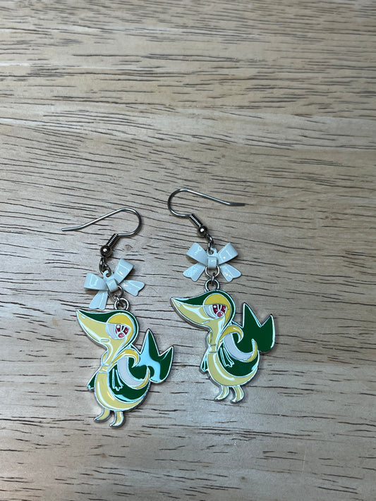 Pokemon Bow Earrings with Snivy