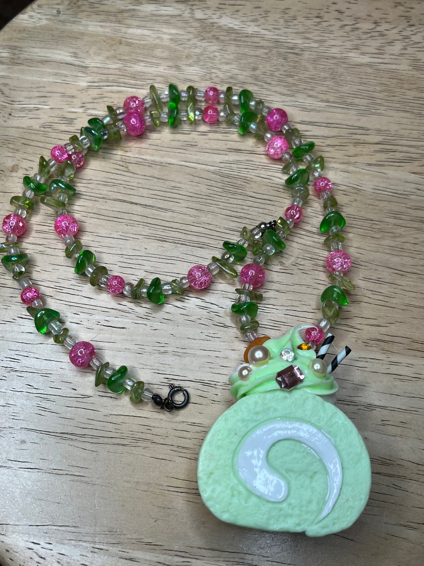 Matcha Cake Roll Beaded Necklace