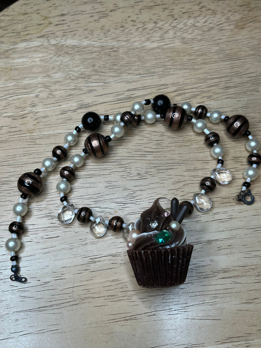 Chocolate Cupcake Beaded Necklace