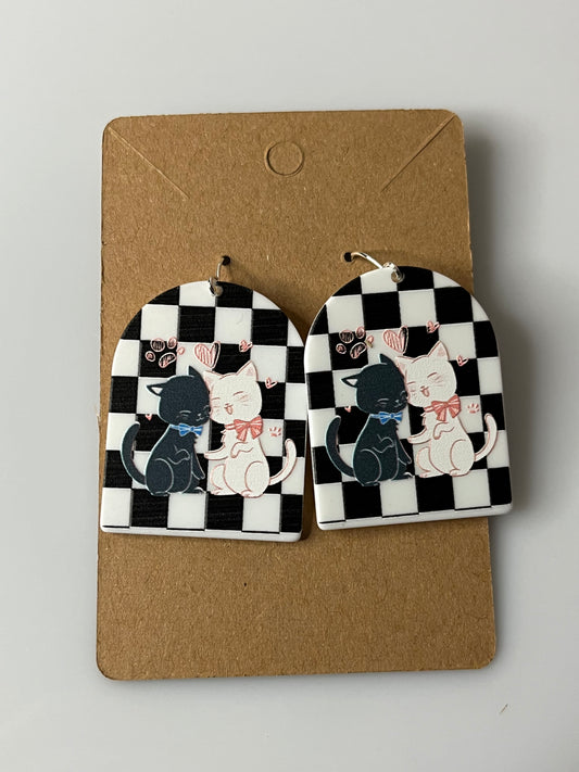 Checkerboard Cat Earrings